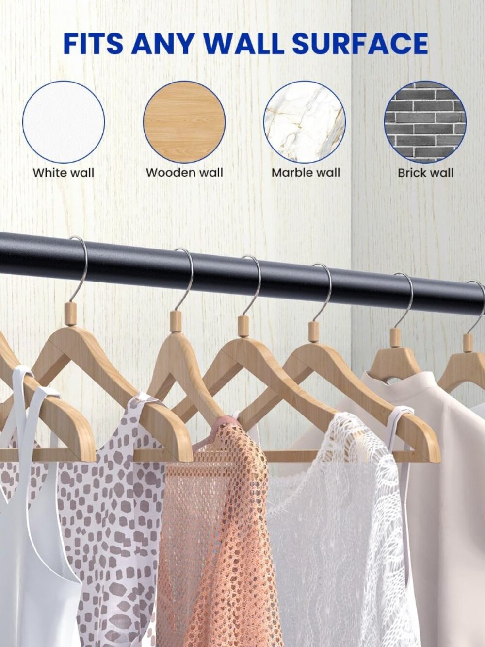 Closet Rods for Hanging Clothes, 17 to 84 Inches Stepless Adjustable Metal Close - Picture 7 of 9